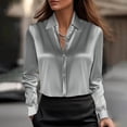 thumbnail image 1 of JFGHDG Silk Button Down Shirts for Women Womens Satin Blouse Business Outfits for Women Shirts for Women Long Sleeve Blouses for Women Long Womens Shirts Womens Blouses Summer Silver M, 1 of 5