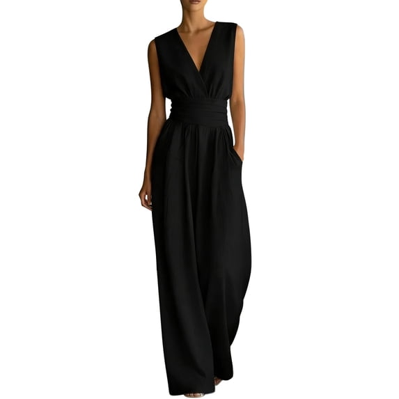 JFGHDG Sleeveless Jumpsuit for Womens Dressy Casual 2026 One Piece Romper Outfits Black S