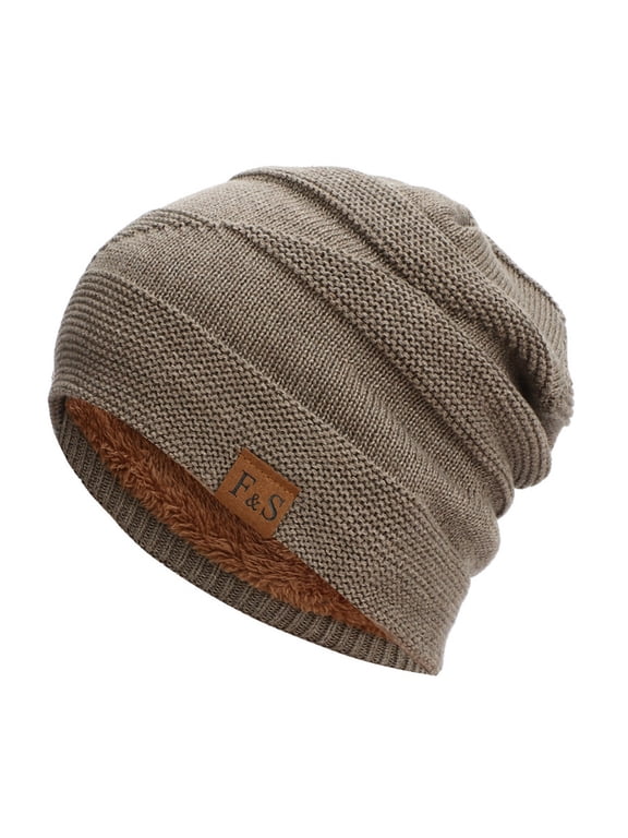 Slouchy Beanie for Men Winter Hats for Guys Cool Beanies Mens Lined Knit Warm Thick Skully Stocking Beanie Hat Khaki One Size