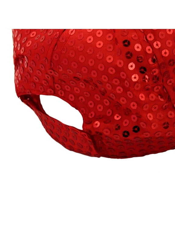 Sparkle Sequin Baseball Cap for Women Glitter Bling Sequins Adjustable Hat for Party Stage Show Red One Size