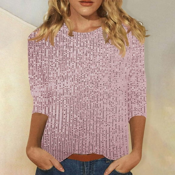 JFGHDG Sparkly Tops for Women Holiday Tops for Women's Blouses Basic T Shirts for Women Going Out Tops for Women Batwing Sleeve Tops for Women Womens Scoop Neck Tshirt Pink L