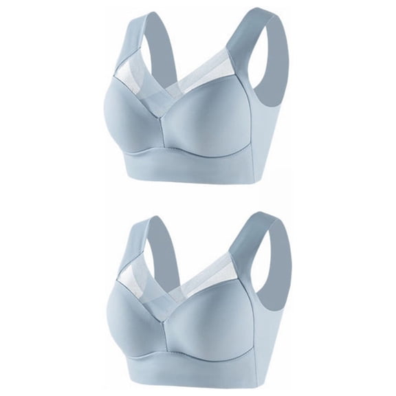 JFGHDG Sport Bras for Women Bra No Underwire Push Up Sports Bra Wireless Bras for Women Padded Comfortable Support Push Up No Underwire Anti Sagging Ice Silk Everyday Bras Seamless (2PC)Blue 1 L