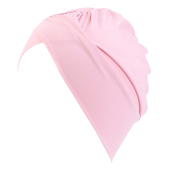 JFGHDG Stretchy Polyester Turbans for Women Knot Chemo Cap for Cancer Pleated Headwear Beanie Twisted Head Wrap Hair Loss Hat Pink One Size