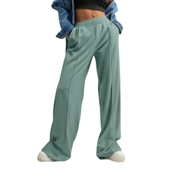 JFGHDG Sweatpants for Women Wide Leg Baggy Lounge Travel Pants Wide Leg Pants Palazzo Pants with Pockets Elastic Waist Baggy Wide Leg Lounge Pants Women A2_army Green L