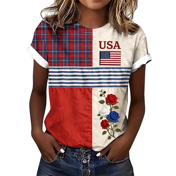 JFGHDG T Shirt Simple Graphic Independence Tee Unisex Us Flag Celebration Tee Historic 4th Of July Birthday Tee Simple July 4th Commemorative Tee Blue L