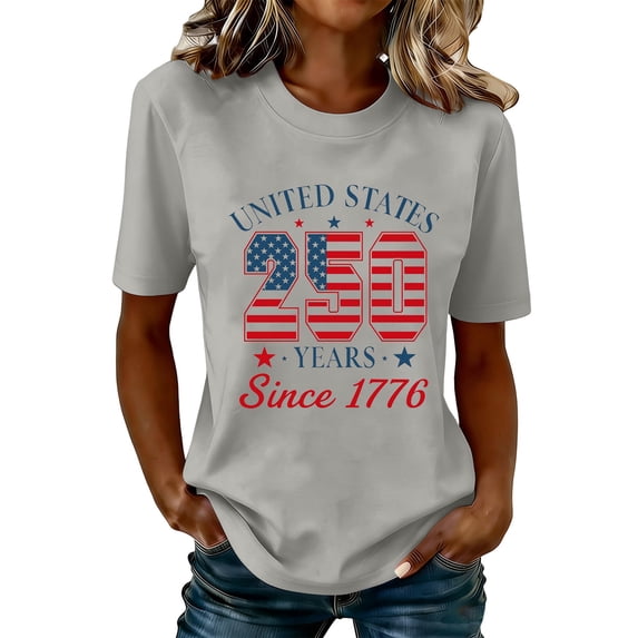 JFGHDG T-Shirts For Women Retro Independence Anniversary Tee Men'S Regular Fit Flag Tee Commemorative Independence Anniversary Tee We The People Years Tee Light Ashy 2XL