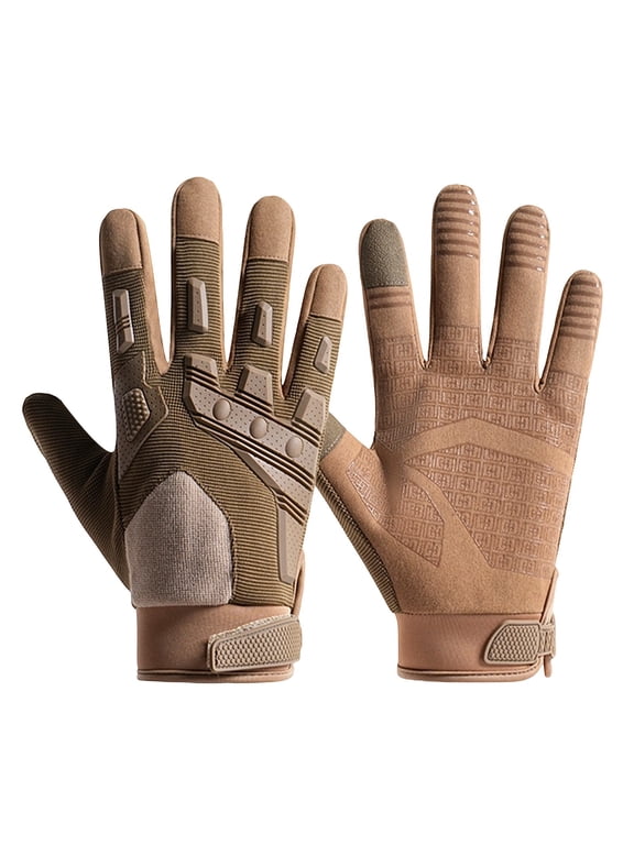 Tactical Full Finger Gloves, Touch‑Screen Non‑Slip Protective Work Gloves Adjustable Wrist Strap for Outdoor Hiking Cycling Shooting Beige XL