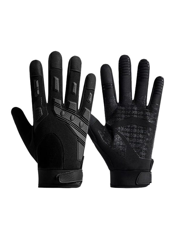 Tactical Full Finger Gloves, Touch‑Screen Non‑Slip Protective Work Gloves Adjustable Wrist Strap for Outdoor Hiking Cycling Shooting Black XL