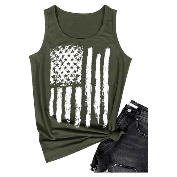 JFGHDG Tank Top Women Boho American Flag Tank Tops American Flag Crop Tank Tops American Flag Graphic Sleeveless Tank Tops Novelty Funny Tank Tops Distressed Racerback Vest Tops Army Green L