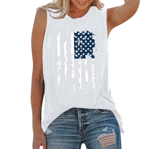 JFGHDG Tank Tops Women Distressed Racerback Vest Tops Anniversary Patriotic Tank Tops American Flag Tank Tops Patriotic Tees With American Flag Pattern Summer Tank Tops White XL
