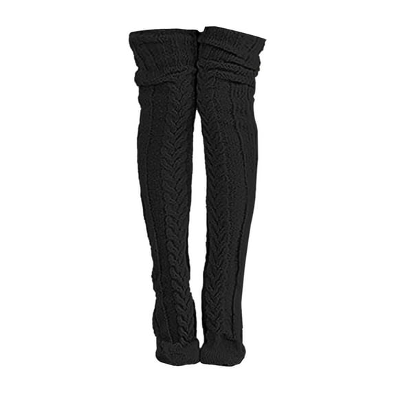 JFGHDG Thigh High Socks,Knee High Stockings for Women,Long Socks for Women,Striped Socks,Thigh High Compression Socks,Knitted Boot Socks Thigh High Stockings Over Knee Leg Black One Size