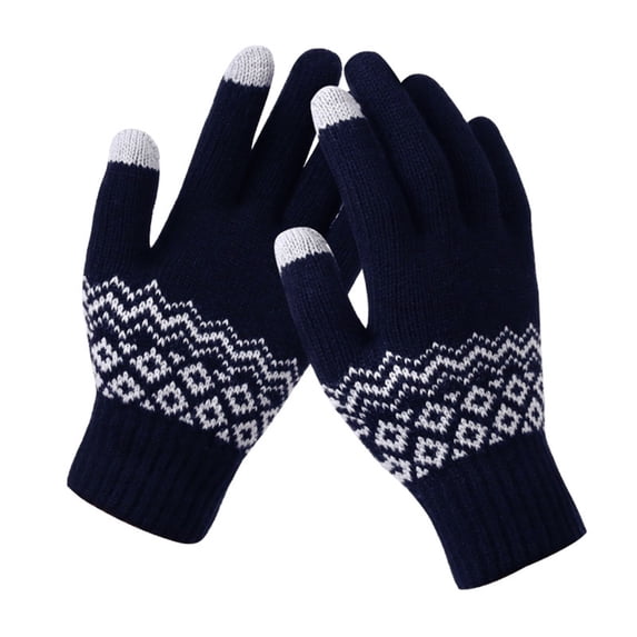 JFGHDG Touchscreen Winter Gloves for Men Women, Fair Isle Jacquard Knit Warm Full Finger Gloves Elastic Ribbed Cuff Thermal Gloves for Driving Cycling Running Cold Weather Navy One Size