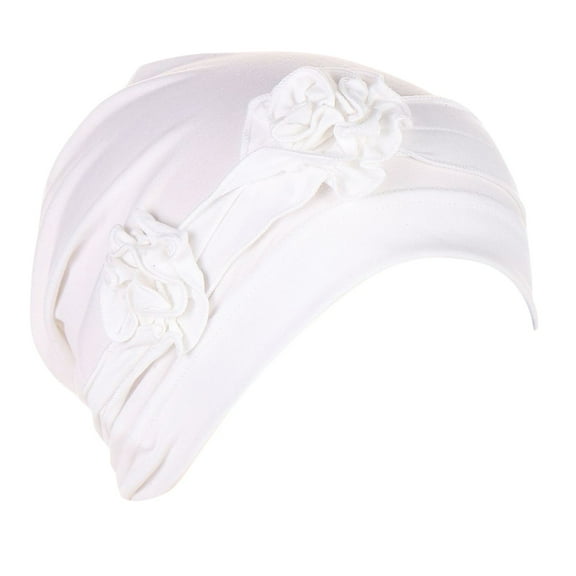 JFGHDG Turbans for Women,Cap for Women,Bandana,Head Bands for Women's Hair,Wide Headbands for Women,Flower Head Hat Cap Floral Hair Cover Wrap Turban Cap Pleated Hat White One Size