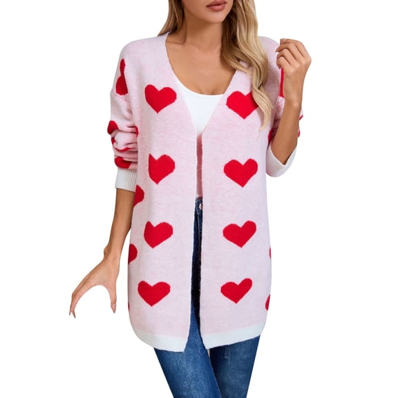 JFGHDG Valentines Sweater Fall Cardigans for Women Long Cardigan Print Cardigan Women's Sweaters Cardigan Heart Sweater Plus Size Lightweight Cardigan White Xl