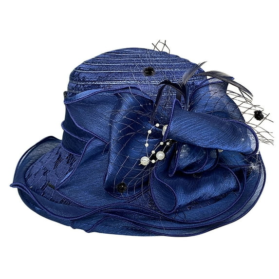 JFGHDG Vintage Hat,Fedora Hats for Women,Women Church Hats,Formal Hats for Women,French Hat,Church Dress Hat For Women Black Fascinators Bridal Tea Wedding Hat Wide Brim Navy A