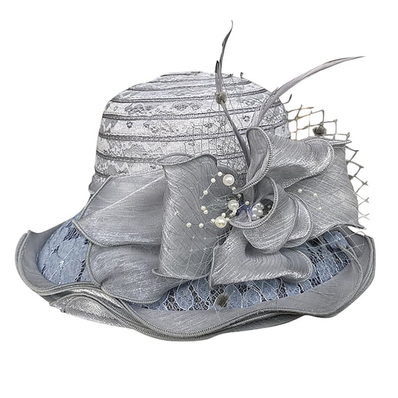 JFGHDG Vintage Hat,Fedora Hats for Women,Women Church Hats,Formal Hats for Women,French Hat,Church Dress Hat For Women Black Fascinators Bridal Tea Wedding Hat Wide Brim Gray A