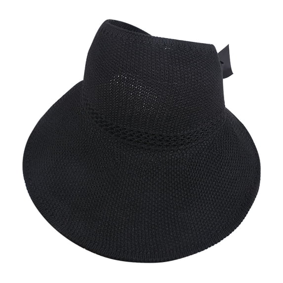 JFGHDG Visor Hat Lightweight Beach Boho Sun Hats Large Brim Raffia Straw Sun Hat Women’s Straw Crochet Beach Sun Visor Breathable Sunshade Hat Wide Brim Beach Hat Straw Hat Black One Size