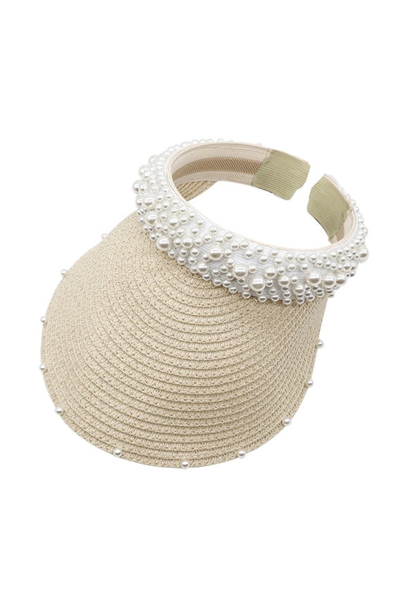 Visor Roll-up Summer Beach Hat Women's Beach Straw Visor Adjustable Sport Empty Top Baseball Cap Foldable Summer Beach Visors Hat Uv Protection Upf50+ Sun Visors Beige One Size