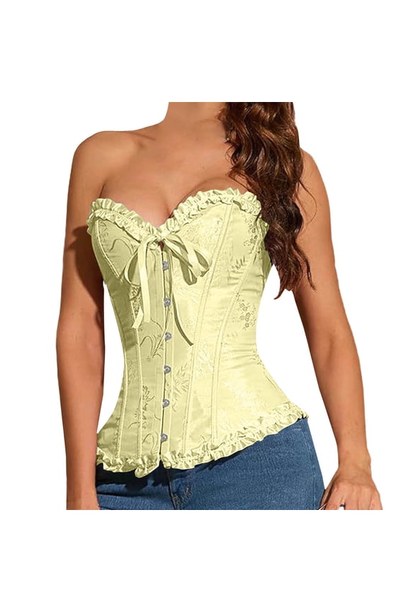 Waist Corset Vintage Corset Waist Cincher Corset Women Corset Shapewear with Bra Overbust Corset Bustier Corset Top Light Yellow L