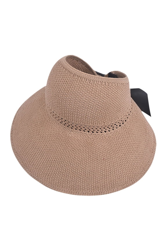 Wide Brim Visor for Women Empty Top Ribbon Sun Hats Roll-up Straw Sun Visor Hat Foldable Sun Hat Beach Hat for Outdoor Womens Beach Straw Sun Visor Hat Wide Brim Beach Hat Khaki One Size