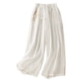 thumbnail image 1 of JFGHDG Wide Leg Linen Pants Women Drawstring High Waisted Summer Beach Vacation Dressy Flowy Lightweight Cotton Trousers with Pockets White L, 1 of 3