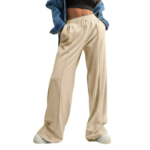 JFGHDG Wide Leg Sweatpants Women Baggy Wide Leg Stretch Dress Pants Pull On Pants Trousers with Pockets Wide Leg Pants with Pockets Women Plus Size Lounge Pants Women A3_beige 2xl