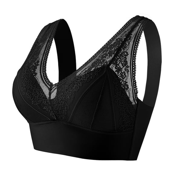JFGHDG Wide Strap Bras for Women No Wire Bras for Women Bra Plus Size Push Up Bralette Breathable Padded Comfy Mesh Push Up Everyday Bras Comfortable Seamless Compression Bra Wirefree Black 3 M