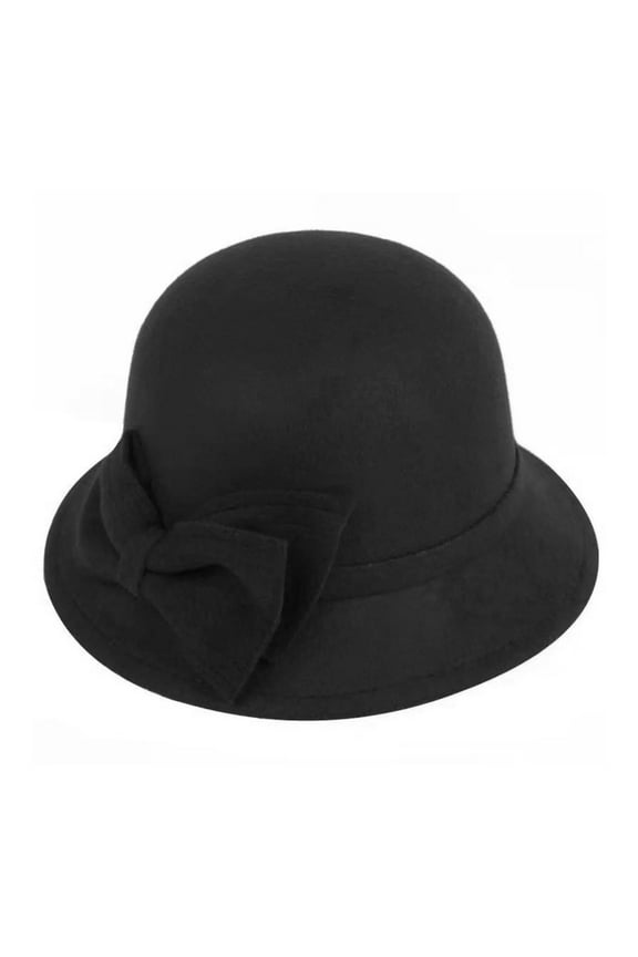 Women Church Hats,French Hat,Flapper Hat,Formal Hats for Women,Fedora Hats for Women,Wide Brim Round Dome Warm Woolen Hat Elegant Bowknot Decor Fedora Hat Daily Wear Black One Size