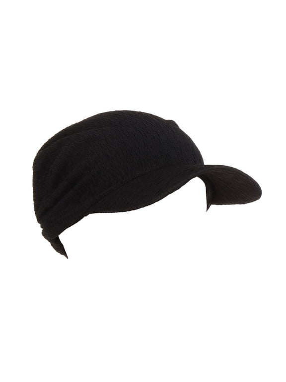 Women Crinkle Texture Newsboy Cap Soft Stretch Chemo Hat with Brim Lightweight Turban Baseball Cap for Hair Loss Black One Size