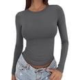 thumbnail image 1 of JFGHDG Women Fall Comfy Basic Tee Tops, Long Sleeve Rib‑Knit Slim‑Fit Casual Shirts for Daily Outfits Gray L, 1 of 6