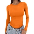thumbnail image 1 of JFGHDG Women Fall Comfy Basic Tee Tops, Long Sleeve Rib‑Knit Slim‑Fit Casual Shirts for Daily Outfits Orange S, 1 of 6
