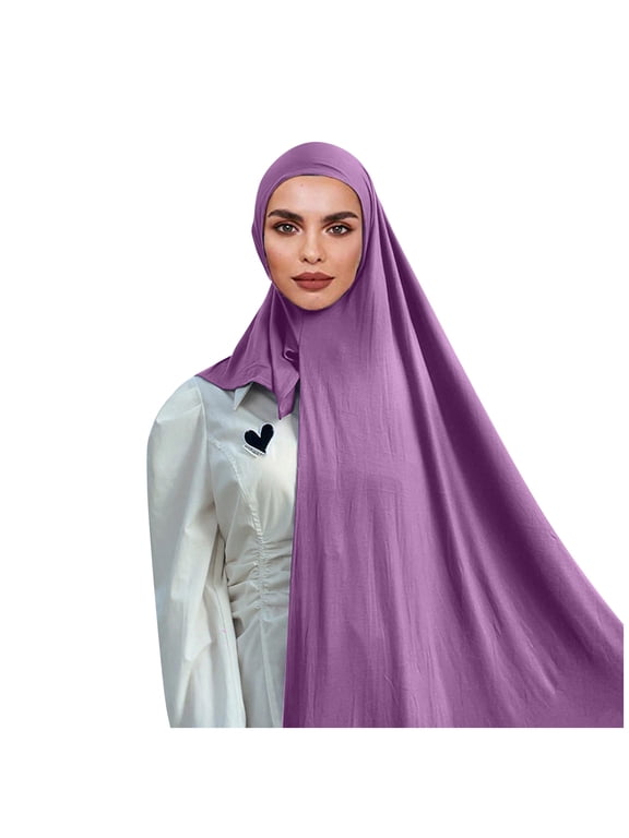 Women Instant Stretch Khimar Turban, One Piece Full Coverage Long Islamic Headscarf, Soft Breathable Prayer Turban Q One Size