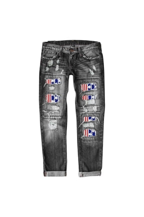 Women Jeans Mid Rise Jeans For Women American Flag Ripped Boyfriends Jeans For Women Cute Jeans 4th Of July Ripped Jeans For Women Star Striped Patch Jeans Blue 2 S