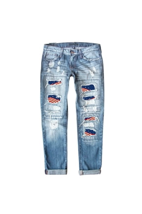 Women Jeans Stretch Comfort Pants Star Striped Patch Jeans 4th Of July Ripped Jeans For Women Summer Jeans Plus Size Jeans Distressed Jeans For Women Blue S