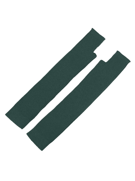 Women Long Fingerless Arm Warmers, Ribbed Knit Thumb Hole Arm Sleeves Elastic Winter Half‑finger Cuffs for Daily Wear Green One Size