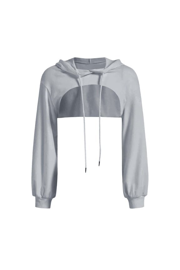 Women Long Sleeve Cropped Super Crop Top Hoodies Sweatshirt Aesthetic Punk Dance Rave Cloth Gray L