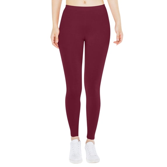 Women Solid Full‑Length High Waisted Buttery Soft Ultra Stretch Opaque Basic Leggings Tights, Yoga Workout Daily Casual Pants Wine XL