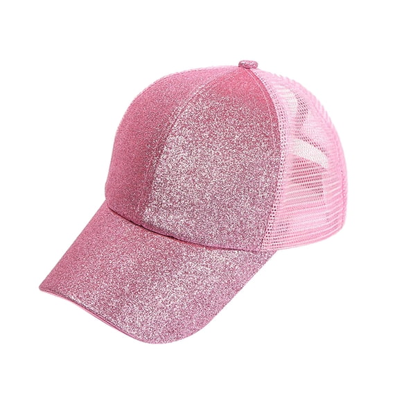 JFGHDG Women Solid Glitter Sequin Baseball Cap Hat Adjustable Trucker Dad Hat Summer Outdoor Sun Cap Hot Pink One Size