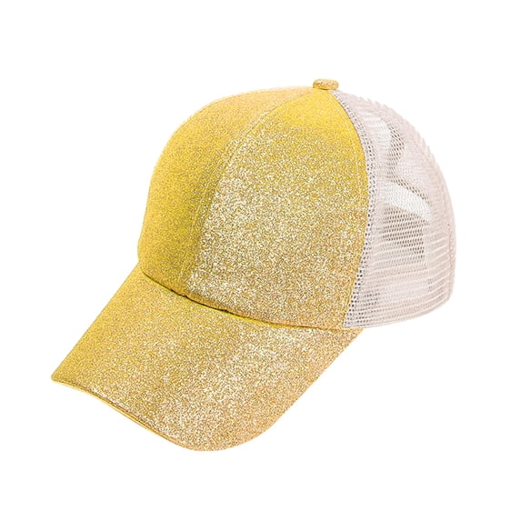 JFGHDG Women Solid Glitter Sequin Baseball Cap Hat Adjustable Trucker Dad Hat Summer Outdoor Sun Cap Yellow One Size