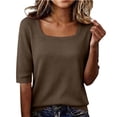 thumbnail image 1 of JFGHDG Women Spring Summer Trendy Basic Tee Top, Scoop‑Neck Half‑Sleeve Ribbed‑Knit Slim‑Fit Casual Daily Shirt Brown 3XL, 1 of 9