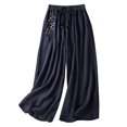 thumbnail image 1 of JFGHDG Women Summer High Waisted Cotton Linen Palazzo Pants Wide Leg Long Lounge Beach Vacation Casual Pants with Pockets Navy 2XL, 1 of 3