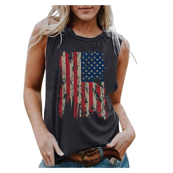 JFGHDG Women Tank Top Patriotic Tank Tops For 4th Of July Patriotic Sleeveless Graphic Tees Graphic Tank Vest Tops Anniversary Sleeveless Tank Top Cold Shoulder Comfy Tops Gray M