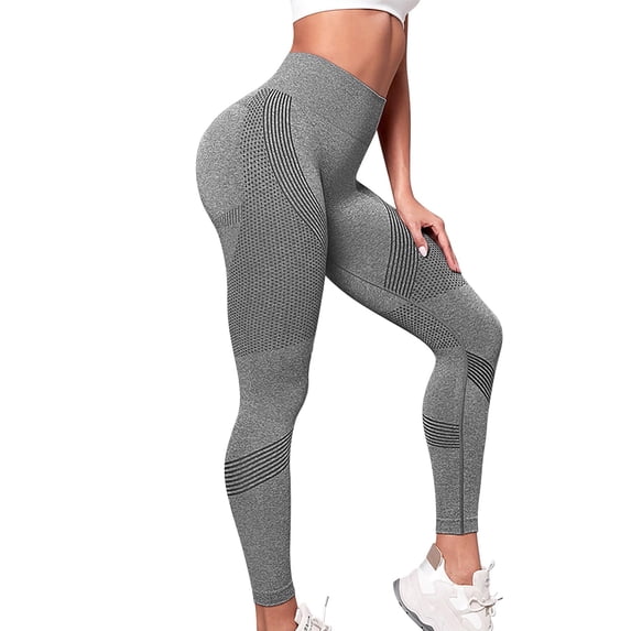 JFGHDG Women Workout Seamless 3D Textured Leggings High Waisted Tummy Control Butt Lifting Anti Cellulite Athletic Running Yoga Full Length Pants Gray S