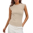 thumbnail image 1 of JFGHDG Women's Crewneck Cap Sleeve Sleeveless Ribbed Knit Slim Fitted Cute Summer Basic Tank Tops Beige L, 1 of 7