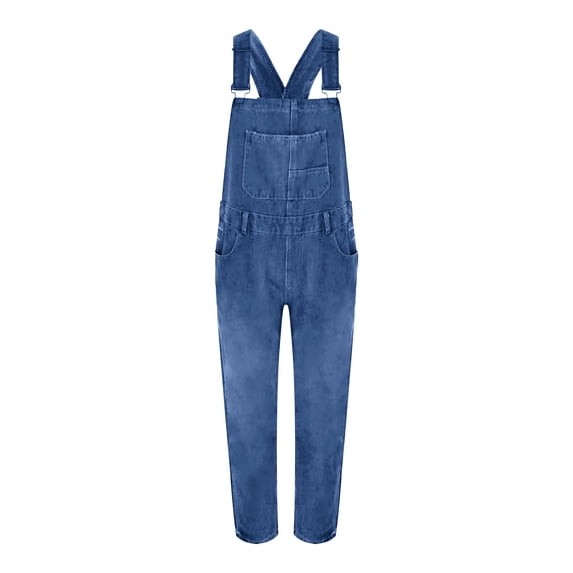 JFGHDG Women's Denim Overalls Straight Leg Adjustable Strap Jean Jumpsuit Bib Overalls Blue 2 XL