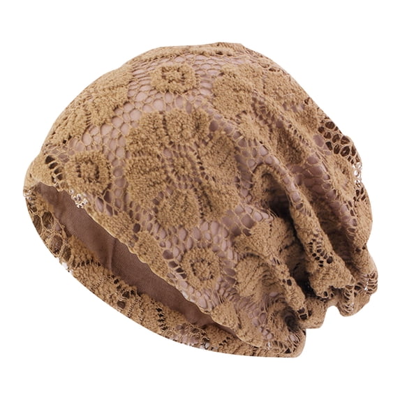 JFGHDG Women's Elegant Floral Lace Slouchy Beanie Summer Hat Headwear Lightweight Breathable Headwear for Daily Use Khaki One Size