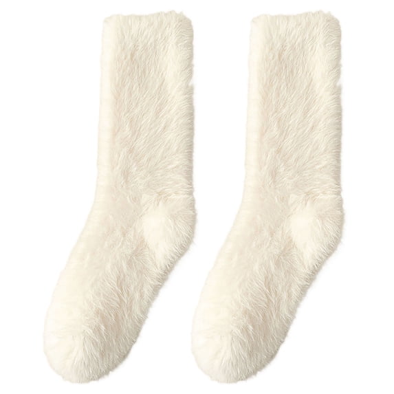 JFGHDG Women's Faux Mink Fur Crew Socks, Thick Fluffy Fuzzy Warm Socks, Cozy Winter Indoor House Sleeping Socks Beige A