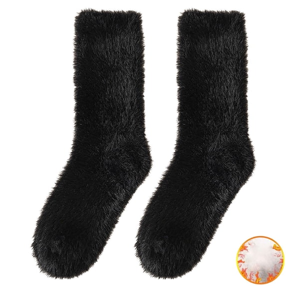 JFGHDG Women's Faux Mink Fur Crew Socks, Thick Fluffy Fuzzy Warm Socks, Cozy Winter Indoor House Sleeping Socks Black A