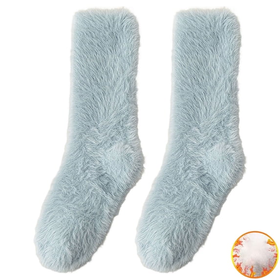 JFGHDG Women's Faux Mink Fur Crew Socks, Thick Fluffy Fuzzy Warm Socks, Cozy Winter Indoor House Sleeping Socks Blue A