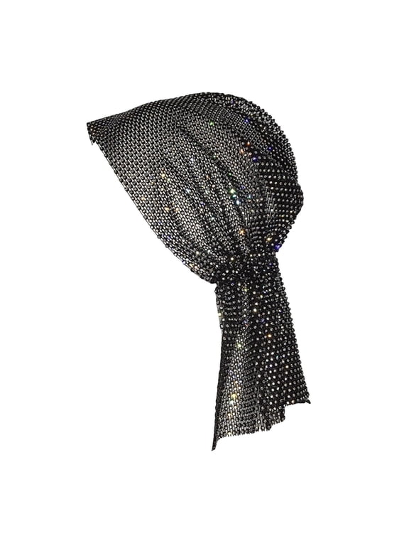 Women's Rhinestone Bandana Headwrap, Sparkly Crystal Triangle Turban Hat, Bling Party Headpiece for Festival Rave Wedding Night Out Black One Size